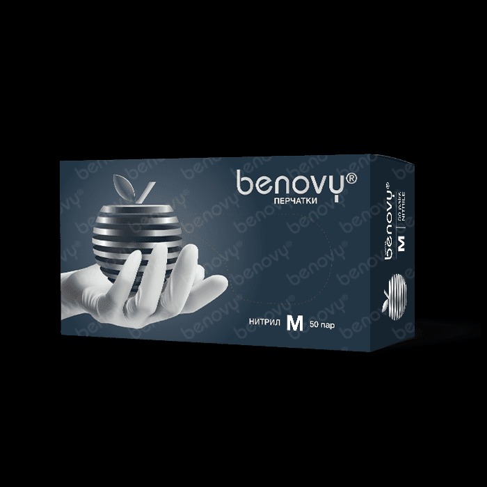 BENOVY Перчатки Нитриловые Белые M 50 пар/уп.(3,5 гр.)